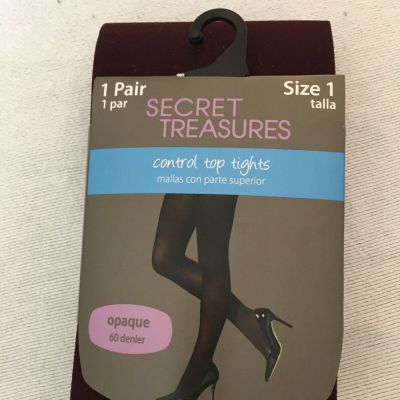 Secret Treasures women's fashion tights burgundy opaque control Top Size 1